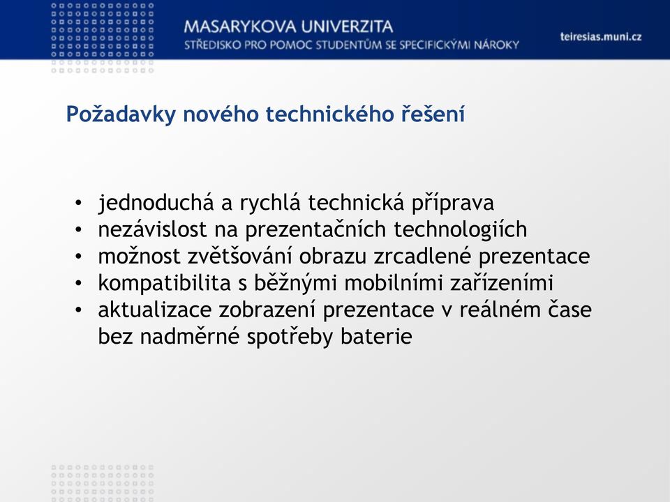 obrazu zrcadlené prezentace kompatibilita s běžnými mobilními