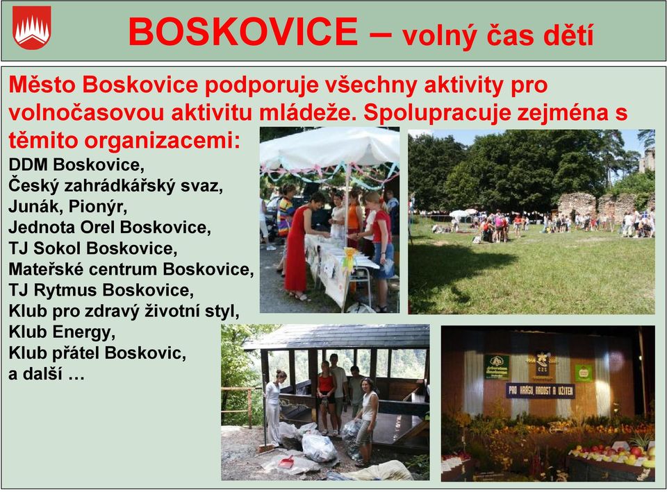 Spolupracuje zejména s těmito organizacemi: DDM Boskovice, Český zahrádkářský svaz, Junák,