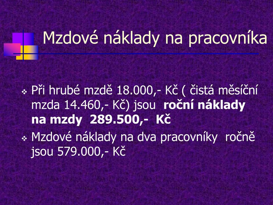 460,- Kč) jsou roční náklady na mzdy 289.