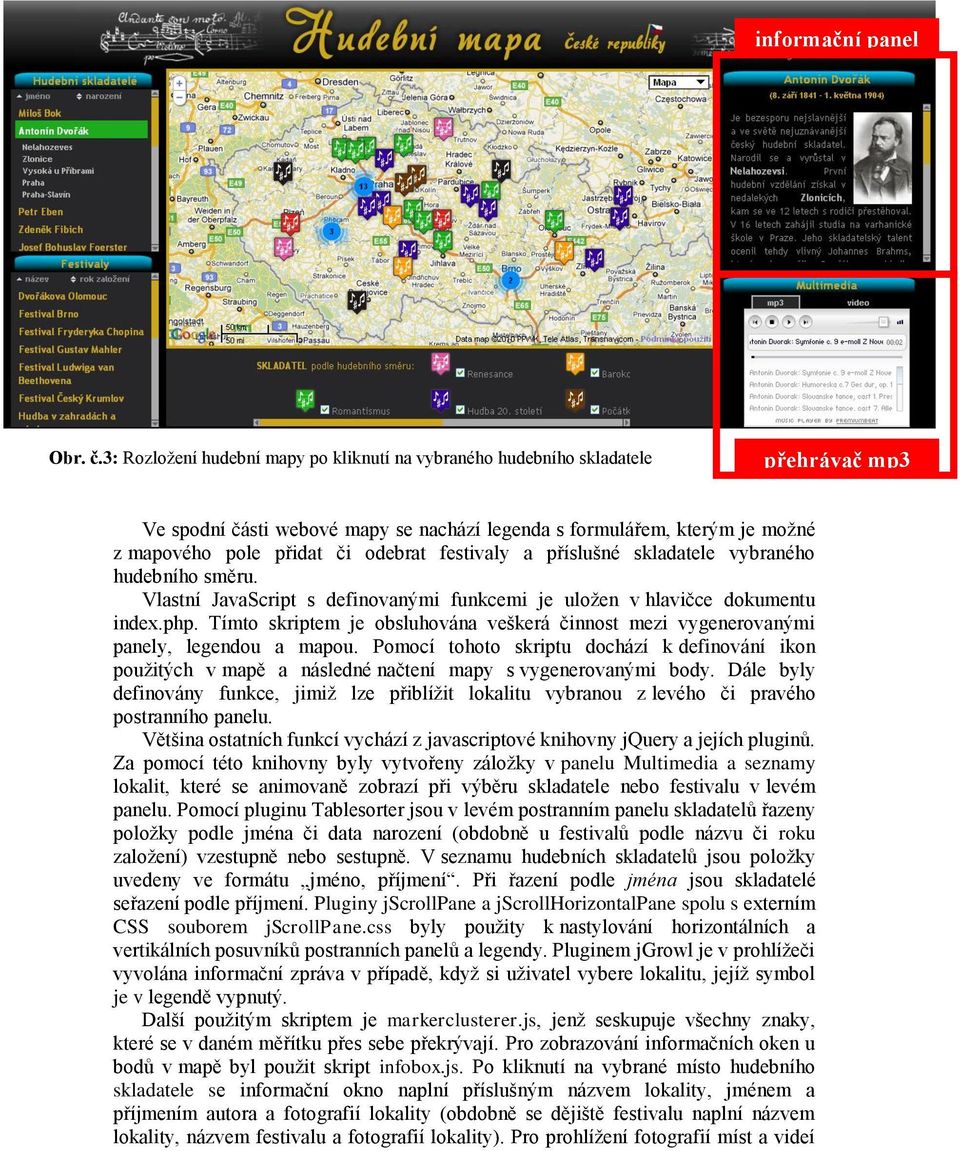 festivaly a příslušné skladatele vybraného hudebního směru. Vlastní JavaScript s definovanými funkcemi je uloţen v hlavičce dokumentu index.php.