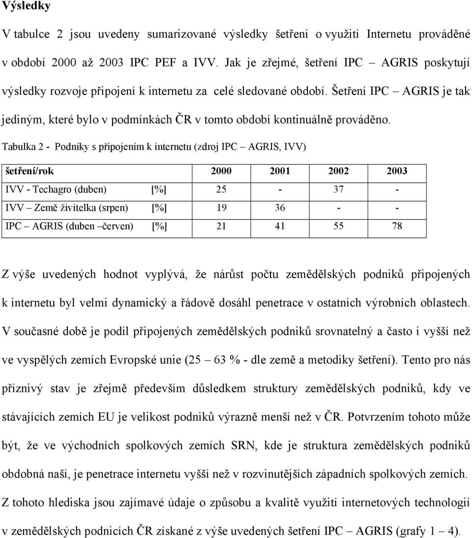 Šetření IPC AGRIS je tak jediným, které bylo v podmínkách ČR v tomto období kontinuálně prováděno.