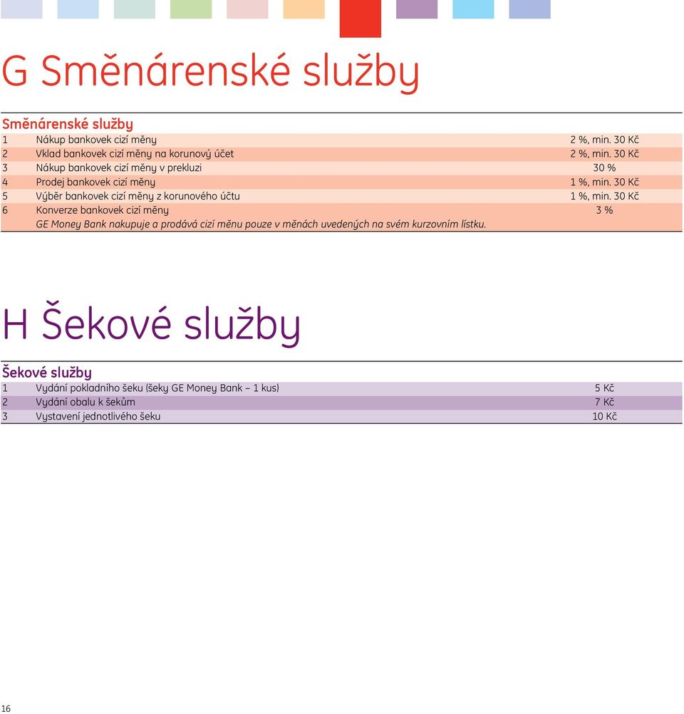 30 Kč 5 Výběr bankovek cizí měny z korunového účtu 1 %, min.