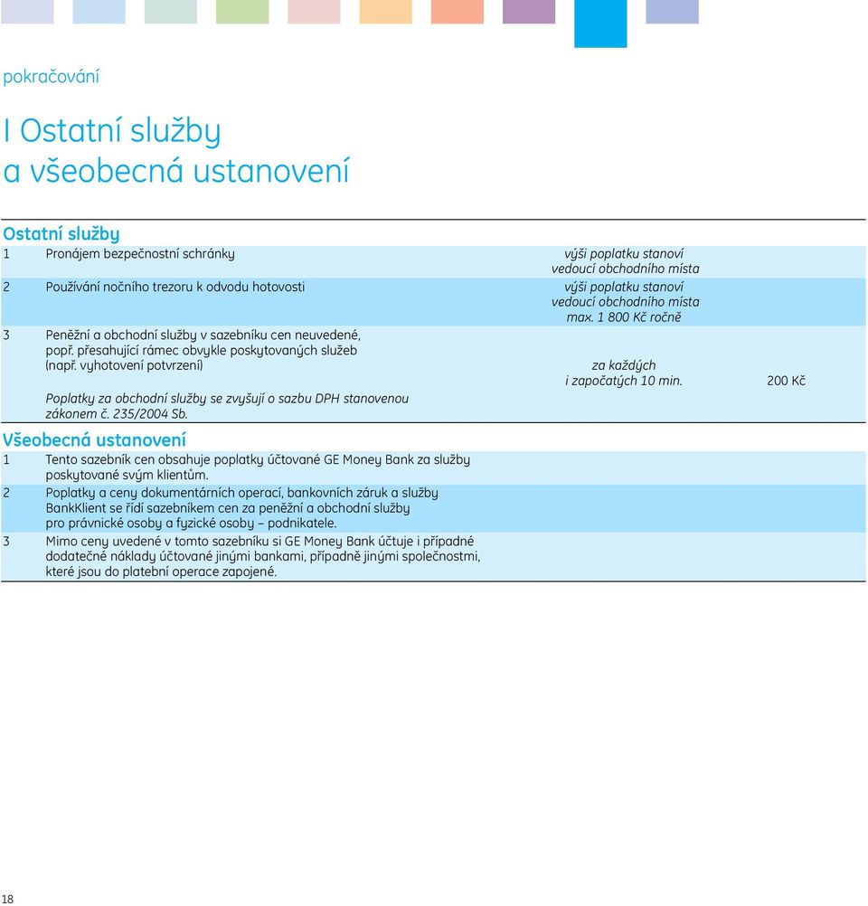 vyhotovení potvrzení) Poplatky za obchodní služby se zvyšují o sazbu DPH stanovenou zákonem č. 235/2004 Sb.