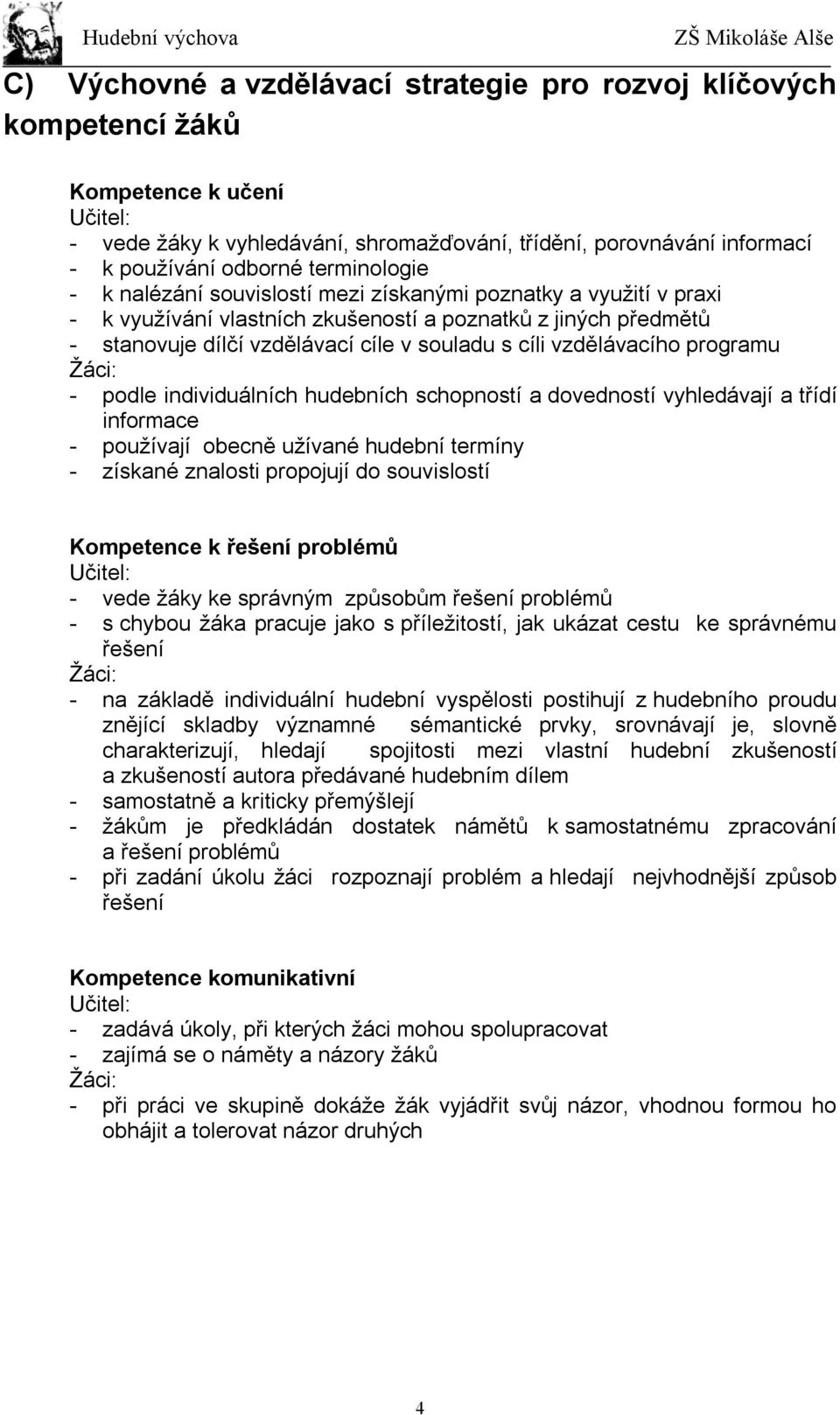 vzdělávacího programu Žáci: - podle individuálních hudebních schopností a dovedností vyhledávají a třídí informace - používají obecně užívané hudební termíny - získané znalosti propojují do