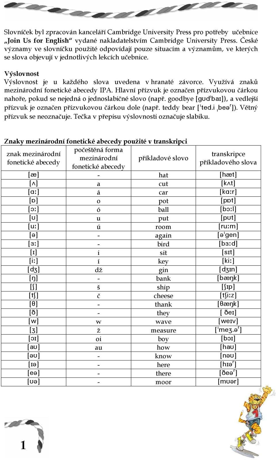 Výslovnost Výslovnost je u každého slova uvedena v hranaté závorce. Využívá znaků mezinárodní fonetické abecedy IPA.