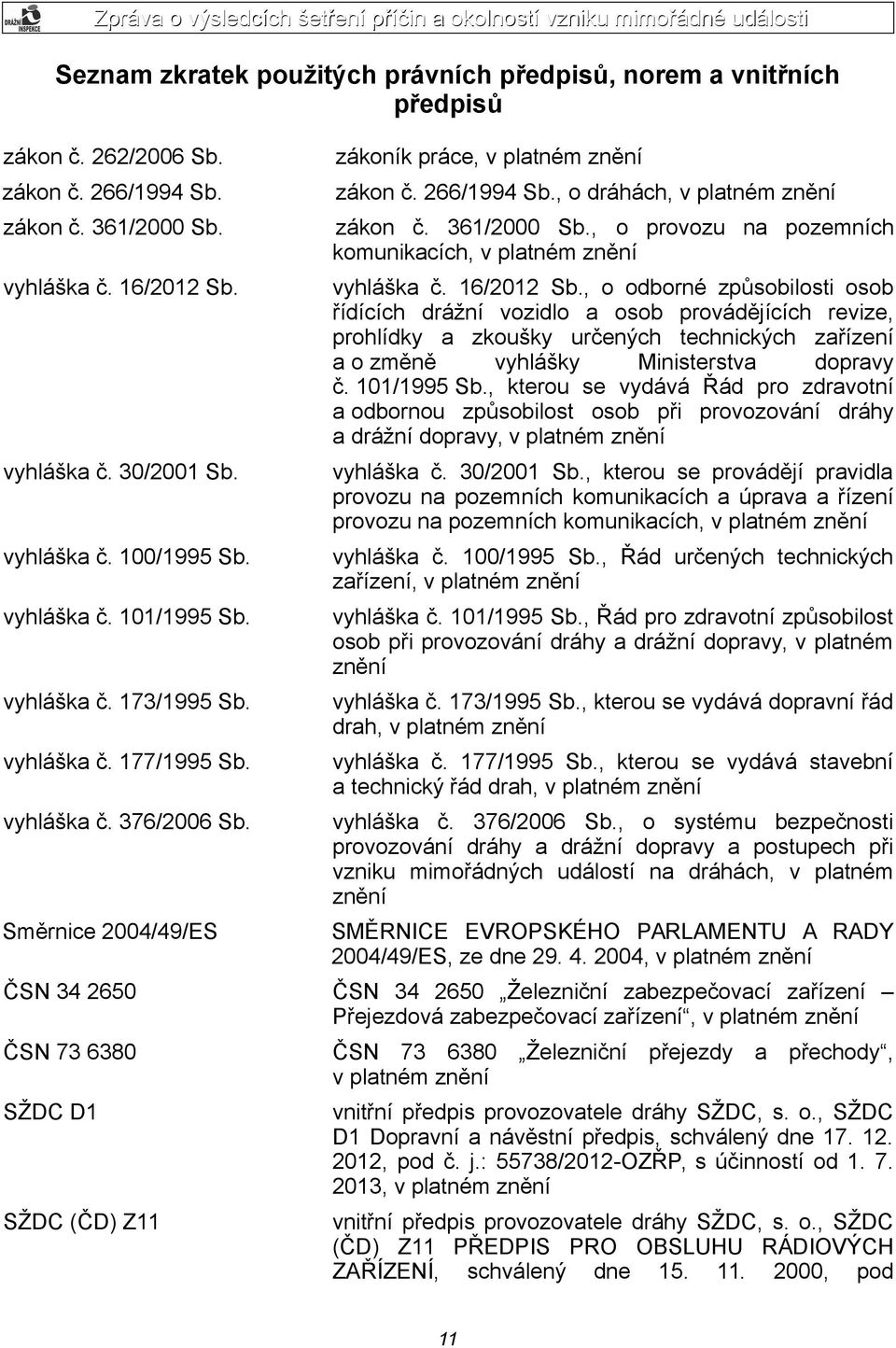 , o dráhách, v platném znění zákon č. 361/2000 Sb., o provozu na pozemních komunikacích, v platném znění vyhláška č. 16/2012 Sb.