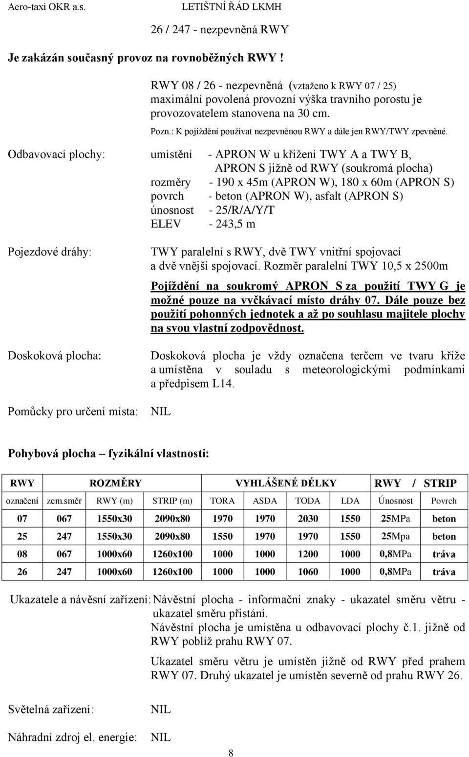 : K pojíždění používat nezpevněnou RWY a dále jen RWY/TWY zpevněné.