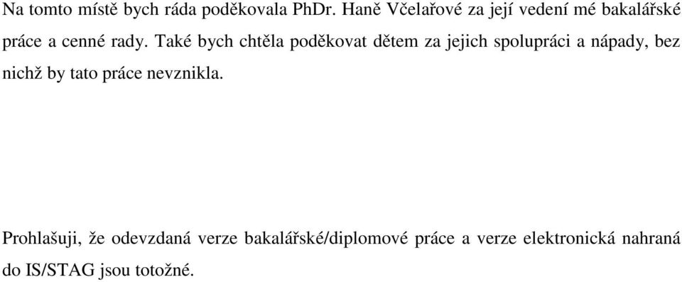 Také bych chtěla poděkovat dětem za jejich spolupráci a nápady, bez nichž by