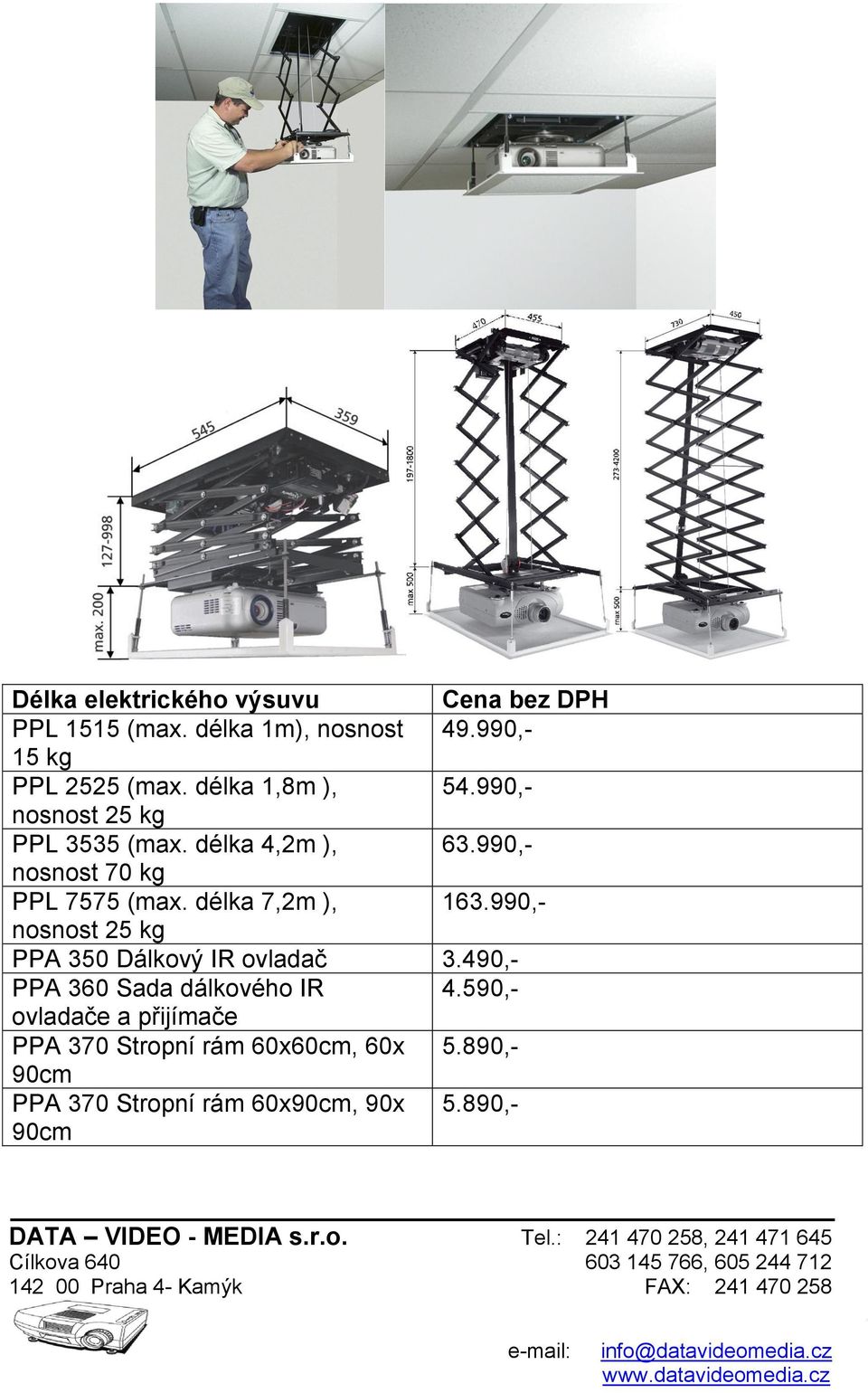 990,- nosnost 25 kg PPA 350 Dálkový IR ovladač 3.490,- PPA 360 Sada dálkového IR 4.