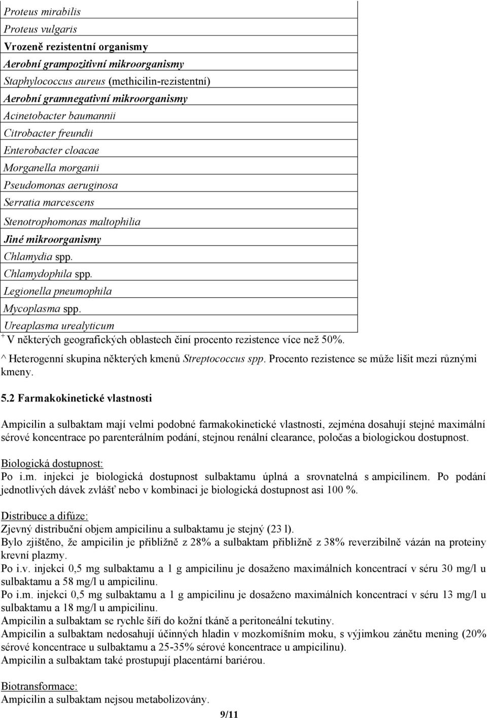 Legionella pneumophila Mycoplasma spp. Ureaplasma urealyticum + V některých geografických oblastech činí procento rezistence více než 50%. ^ Heterogenní skupina některých kmenů Streptococcus spp.
