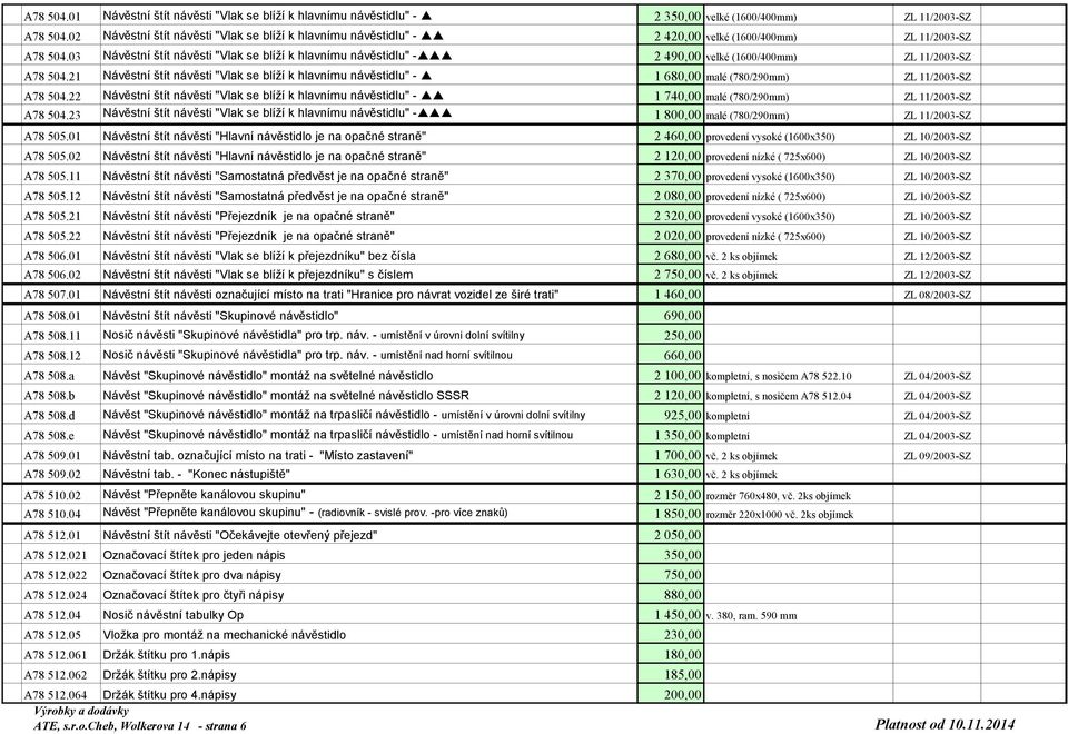 03 Návěstní štít návěsti "Vlak se blíží k hlavnímu návěstidlu" -ppp 2 490,00 velké (1600/400mm) ZL 11/2003-SZ A78 504.