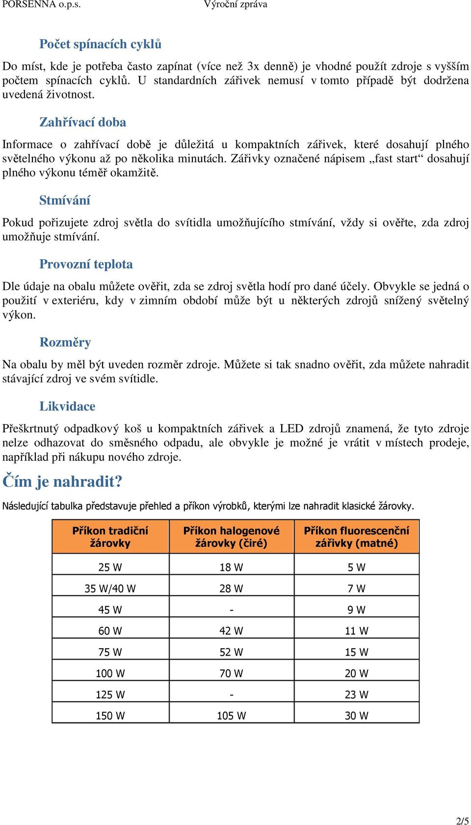 Zahřívací doba Informace o zahřívací době je důležitá u kompaktních zářivek, které dosahují plného světelného výkonu až po několika minutách.