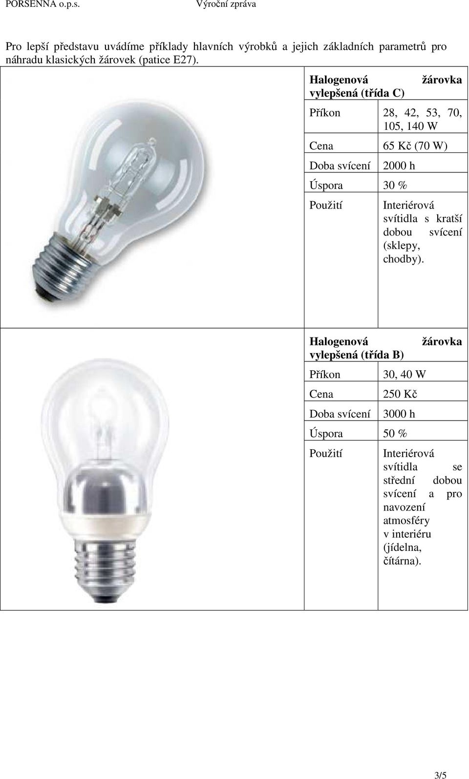 Halogenová vylepšená (třída C) žárovka 28, 42, 53, 70, 105, 140 W 65 Kč (70 W) 2000 h Úspora 30 % Interiérová