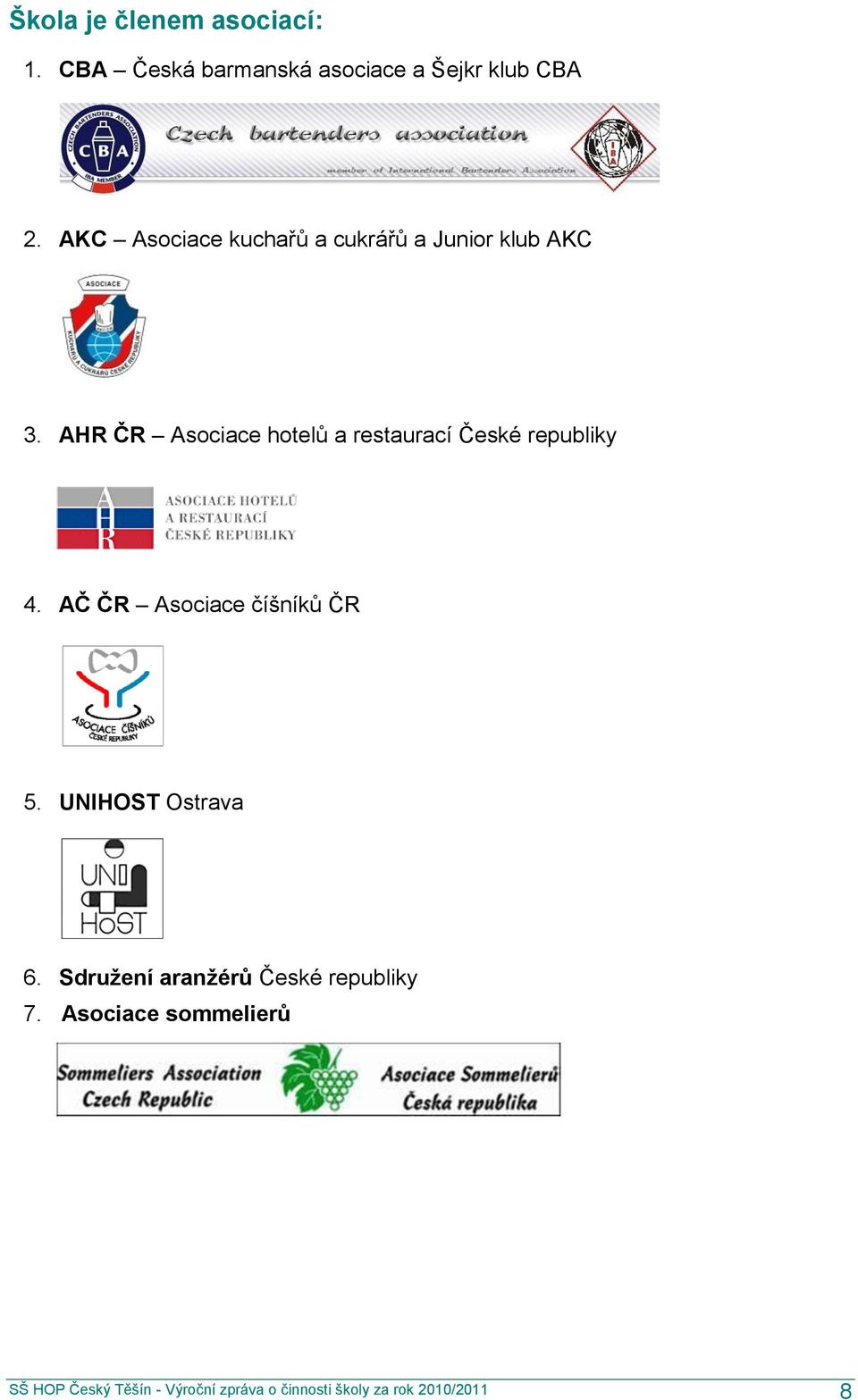 AHR ČR Asociace hotelů a restaurací České republiky 4. AČ ČR Asociace číšníků ČR 5.