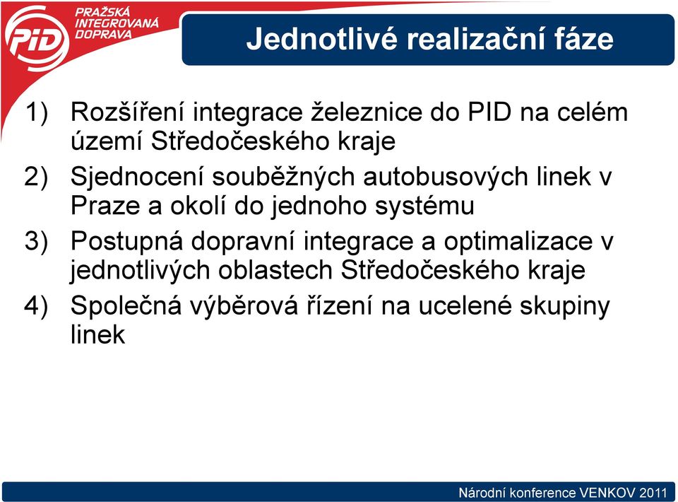 okolí do jednoho systému 3) Postupná dopravní integrace a optimalizace v