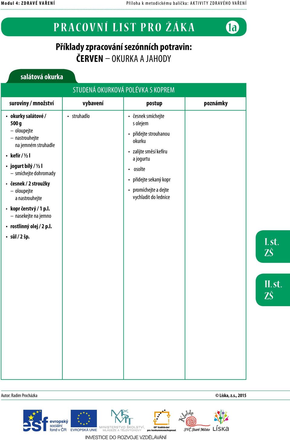 česnek / 2 stroužky oloupejte a nastrouhejte kopr čerstvý / 1 p.l. nasekejte na jemno rostlinný olej / 2 p.l. sůl / 2 šp.