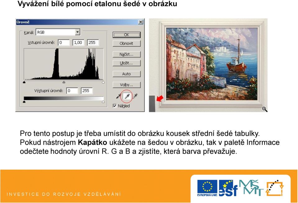 Pokud nástrojem Kapátko ukážete na šedou v obrázku, tak v paletě