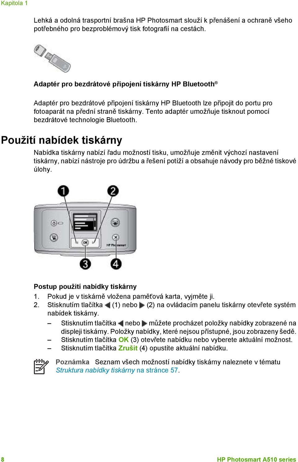 Tento adaptér umožňuje tisknout pomocí bezdrátové technologie Bluetooth.