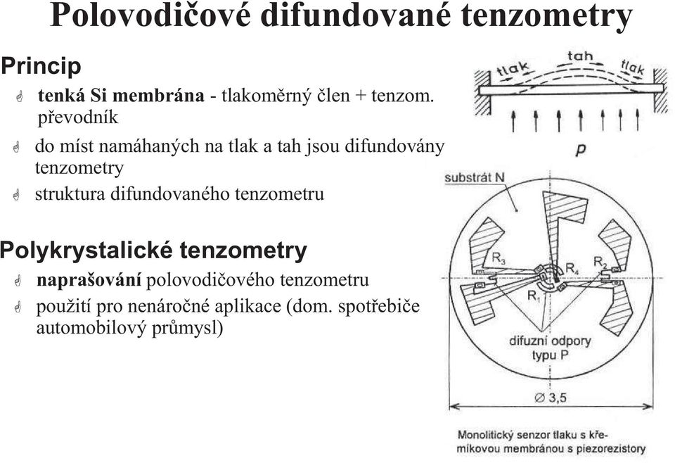 převodník do míst namáhaných na tlak a tah jsou difundovány tenzometry struktura