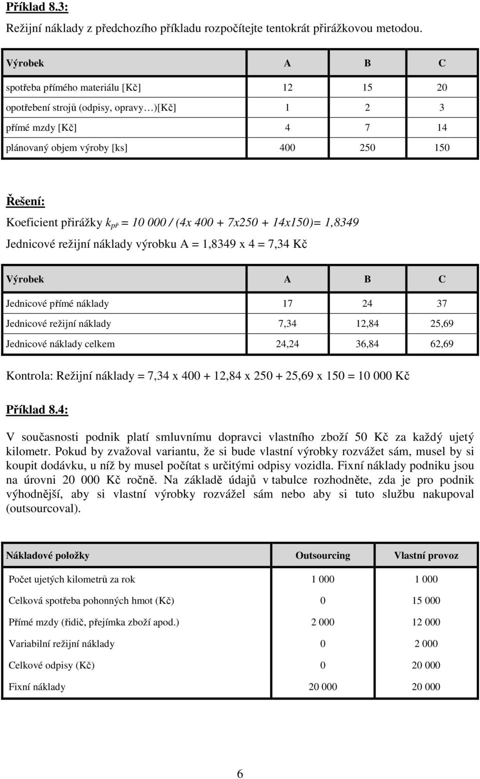 400 + 7x250 + 14x150)= 1,8349 Jednicové režijní náklady výrobku A = 1,8349 x 4 = 7,34 Kč Jednicové přímé náklady 17 24 37 Jednicové režijní náklady 7,34 12,84 25,69 Jednicové náklady celkem 24,24