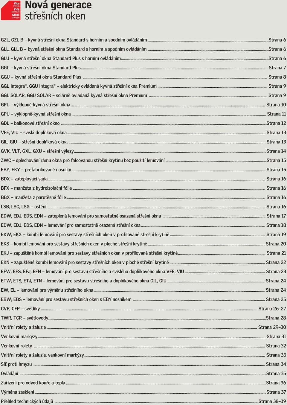 .. Strana 9 GGL SOLAR, GGU SOLAR solárně ovládaná kyvná střešní okna Premium... Strana 9 GPL výklopně-kyvná střešní okna... Strana 10 GPU výklopně-kyvná střešní okna.