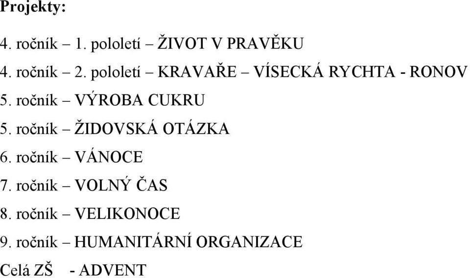 ročník ŽIDOVSKÁ OTÁZKA 6. ročník VÁNOCE 7. ročník VOLNÝ ČAS 8.