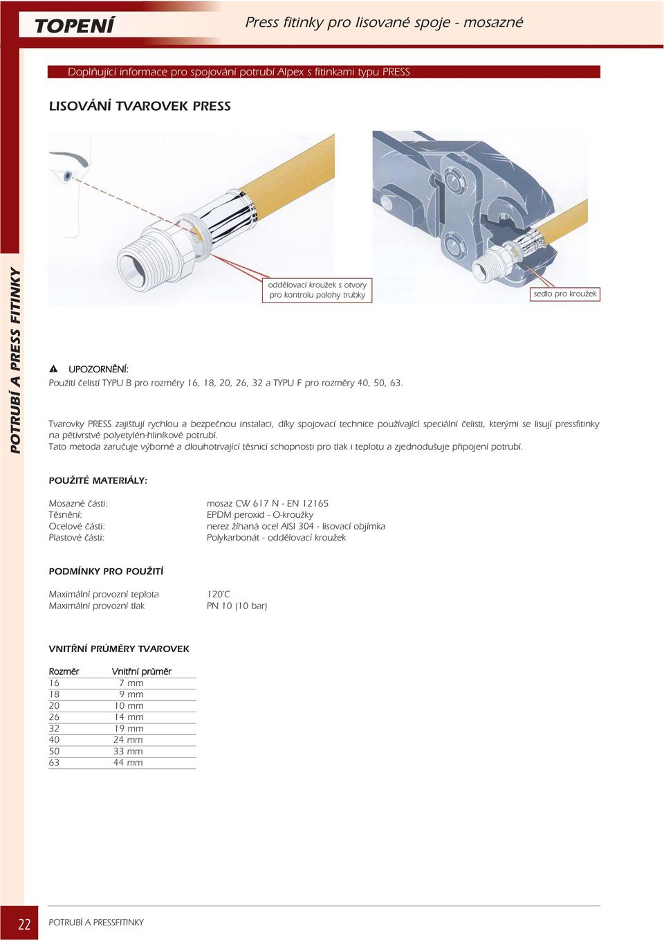 sedlo pro krouek Tvarovky zajišují rychlou a bezpeènou instalaci, díky spojovací technice pouívající speciální èelisti, kterými se lisují pressfitinky na pìtivrstvé polyetylén-hliníkové potrubí.