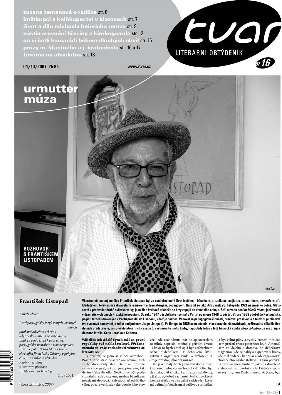 urmutter múza František Listopad 04/10/2007, 25 Kč tvar 16/07/1 - PDF  Stažení zdarma