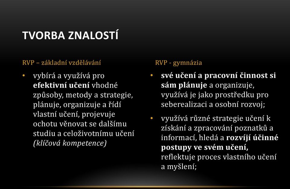 pracovní činnost si sám plánuje a organizuje, využívá je jako prostředku pro seberealizaci a osobní rozvoj; využívá různé strategie