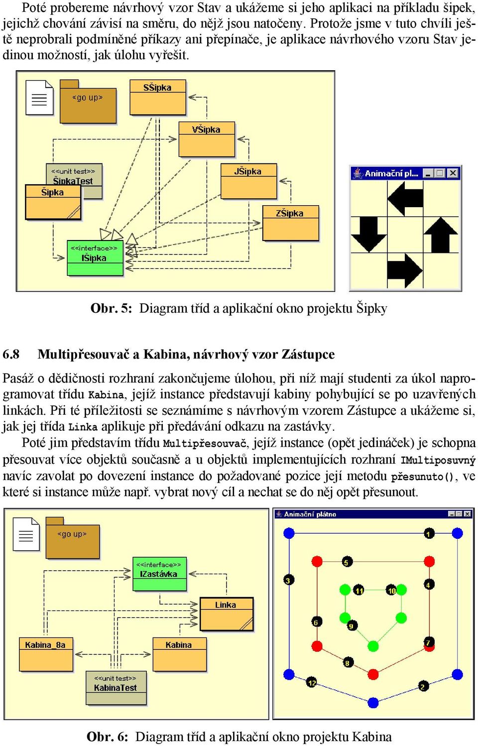 5: Diagram tříd a aplikační okno projektu Šipky 6.