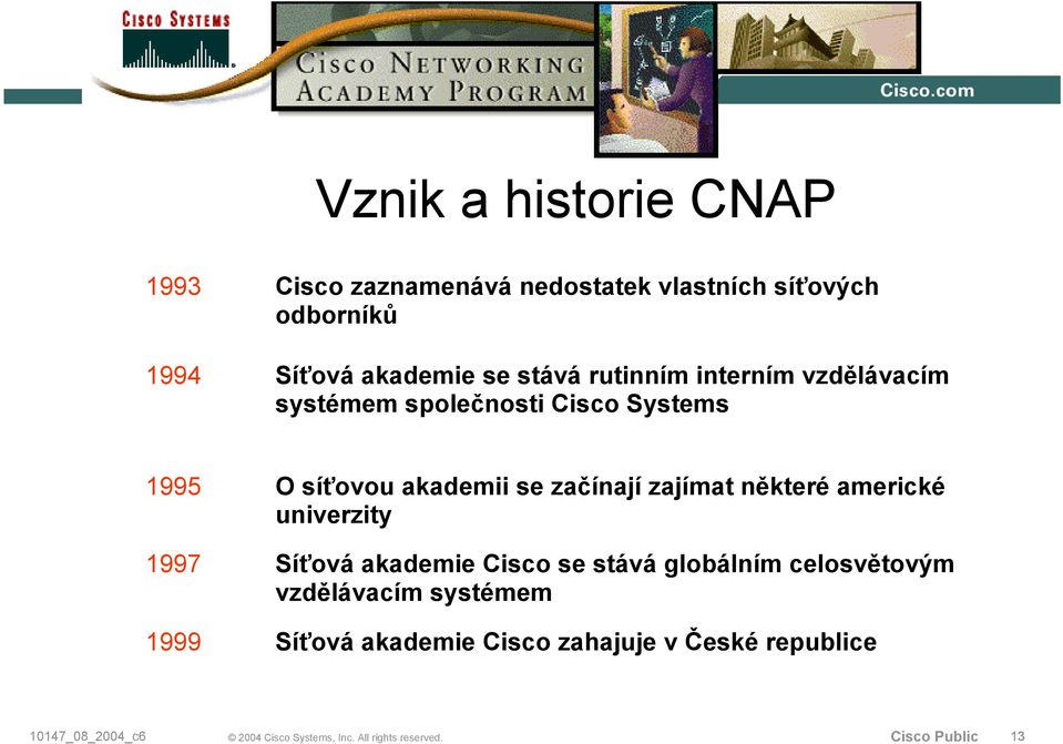 síťovou akademii se začínají zajímat některé americké univerzity 1997 Síťová akademie Cisco se