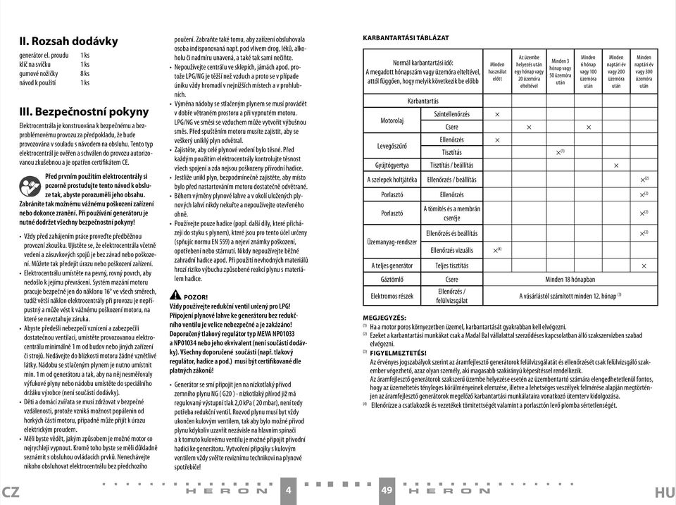 Tento typ elektrocentrál je ověřen a schválen do provozu autorizovanou zkušebnou a je opatřen certifikátem CE.