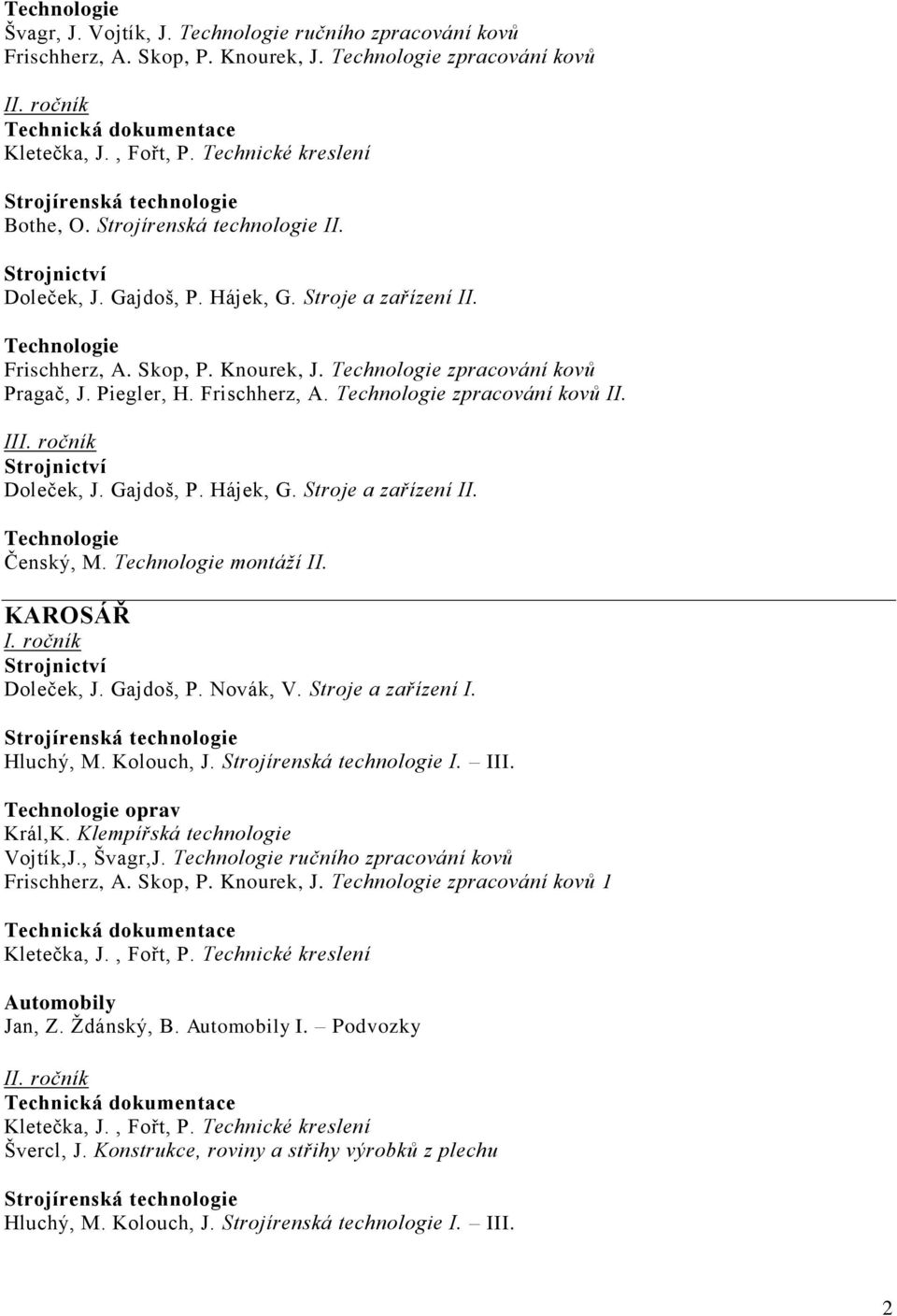 Čenský, M. montáží II. KAROSÁŘ Doleček, J. Gajdoš, P. Novák, V. Stroje a zařízení I. Hluchý, M. Kolouch, J. I. III. oprav Vojtík,J., Švagr,J.