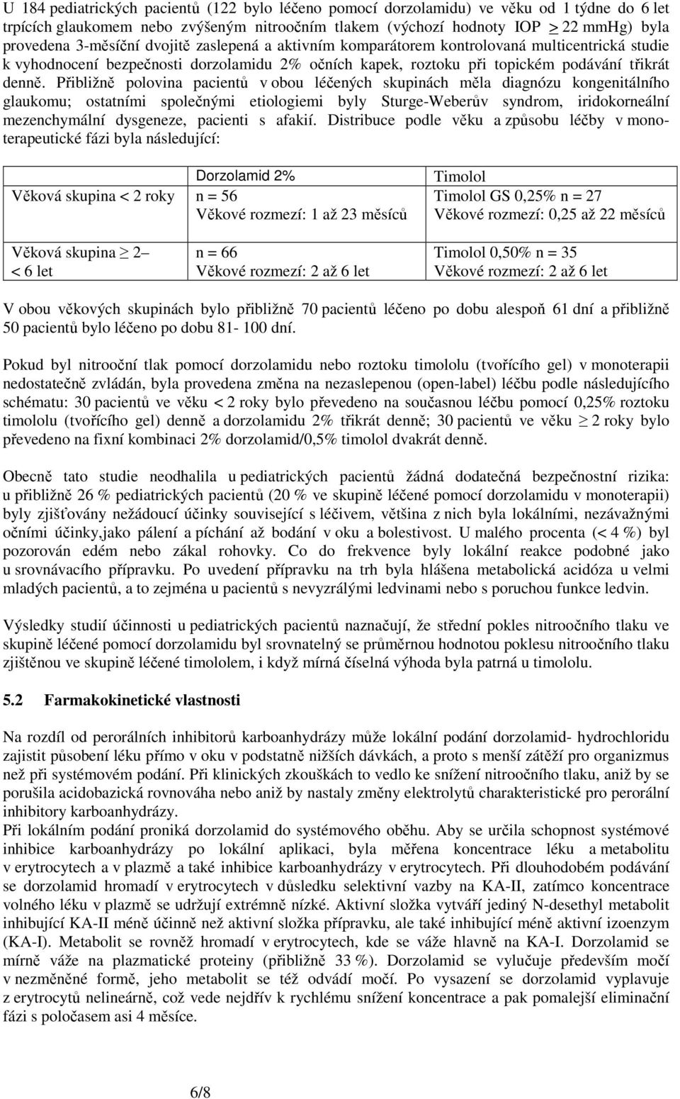 Přibližně polovina pacientů v obou léčených skupinách měla diagnózu kongenitálního glaukomu; ostatními společnými etiologiemi byly Sturge-Weberův syndrom, iridokorneální mezenchymální dysgeneze,