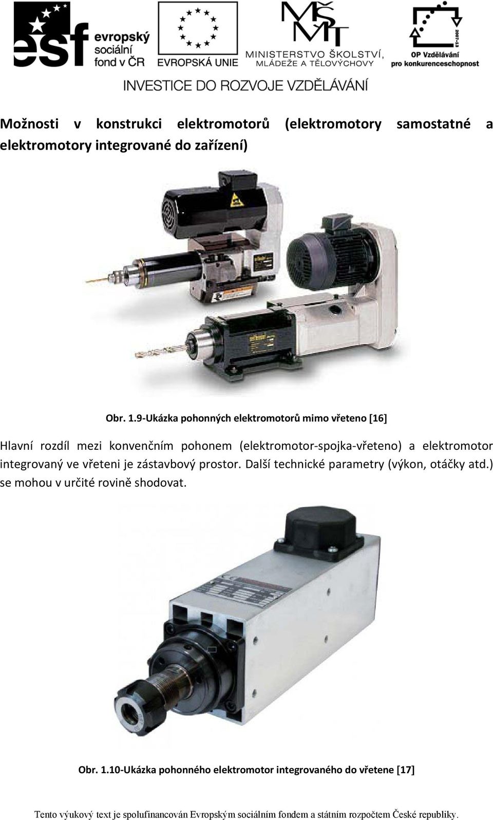 vřeteno) a elektromotor integrovaný ve vřeteni je zástavbový prostor.