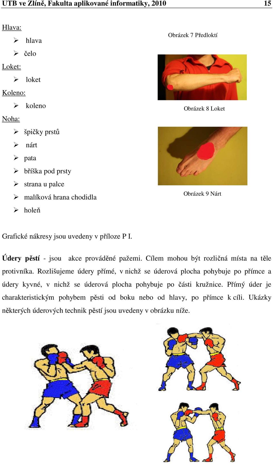 Cílem mohou být rozličná místa na těle protivníka.