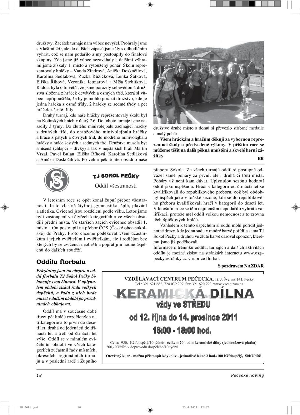 Školu repre zentovaly hráčky Vanda Zindrová, Anička Doskočilová, Karolína Sedláková, Zuzka Růžičková, Lenka Šátková, Eliška Říhová, Veronika Jetmarová a Míša Stehlíková.