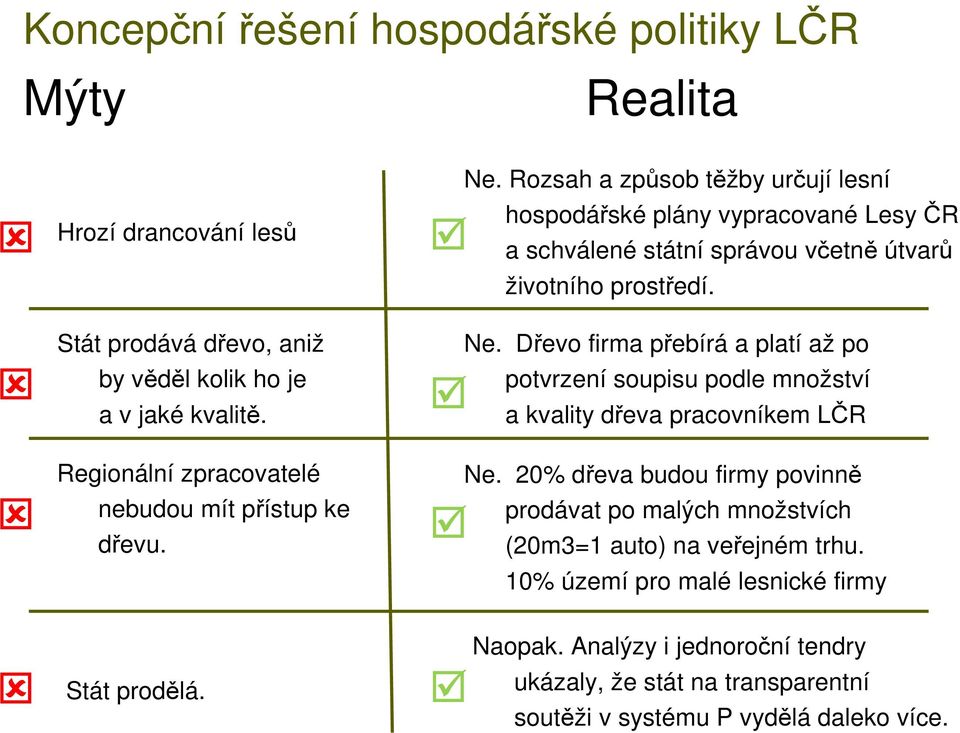 Rozsah a způsob těžby určují lesní hospodářské plány vypracované Lesy ČR a schválené státní správou včetně útvarů životního prostředí. Ne.