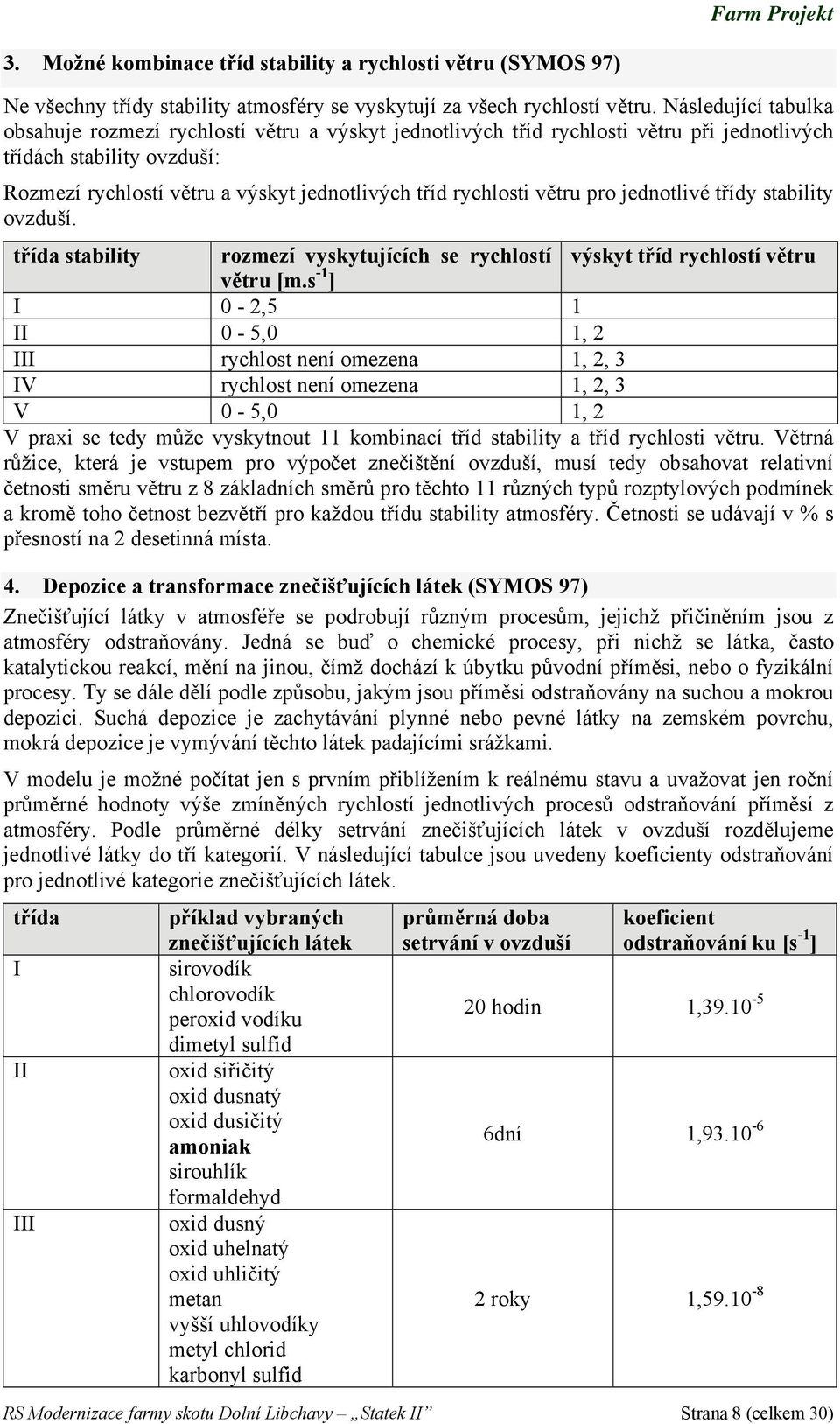 rychlosti větru pro jednotlivé třídy stability ovzduší. třída stability rozmezí vyskytujících se rychlostí výskyt tříd rychlostí větru větru [m.