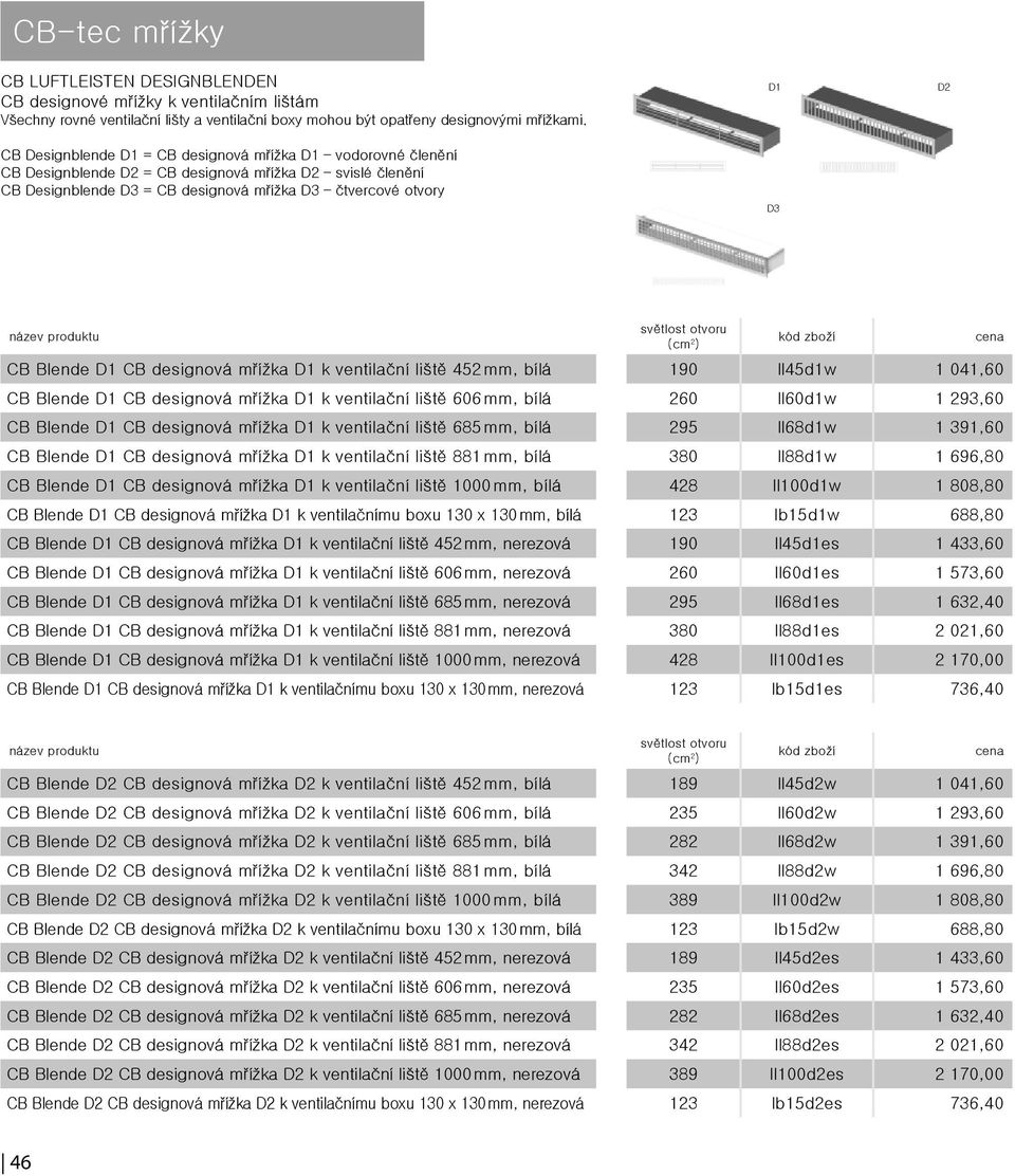 Blende D1 CB designová mřížka D1 k ventilační liště 452 mm, bílá 190 ll45d1w 1 041,60 CB Blende D1 CB designová mřížka D1 k ventilační liště 606 mm, bílá 260 ll60d1w 1 293,60 CB Blende D1 CB