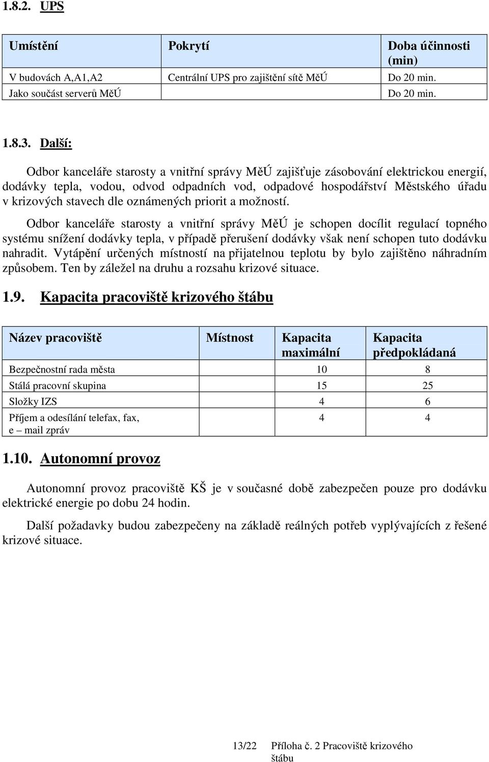 Odbor MěÚ je schopen docílit regulací topného systému snížení dodávky tepla, v případě přerušení dodávky však není schopen tuto dodávku nahradit.