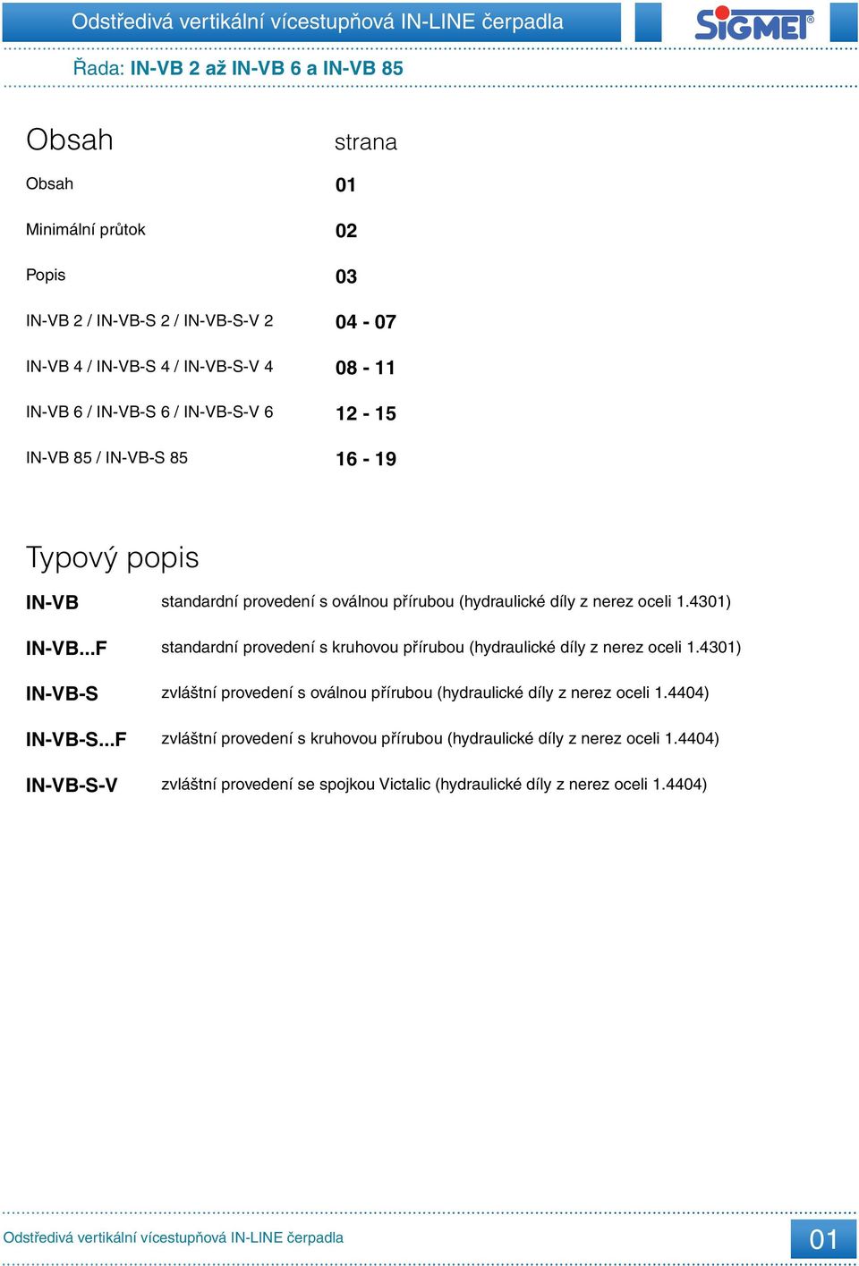 ..F IN-VB-S-V standardní provedení s oválnou přírubou (hydraulické díly z nerez oceli 1.4301) standardní provedení s kruhovou přírubou (hydraulické díly z nerez oceli 1.