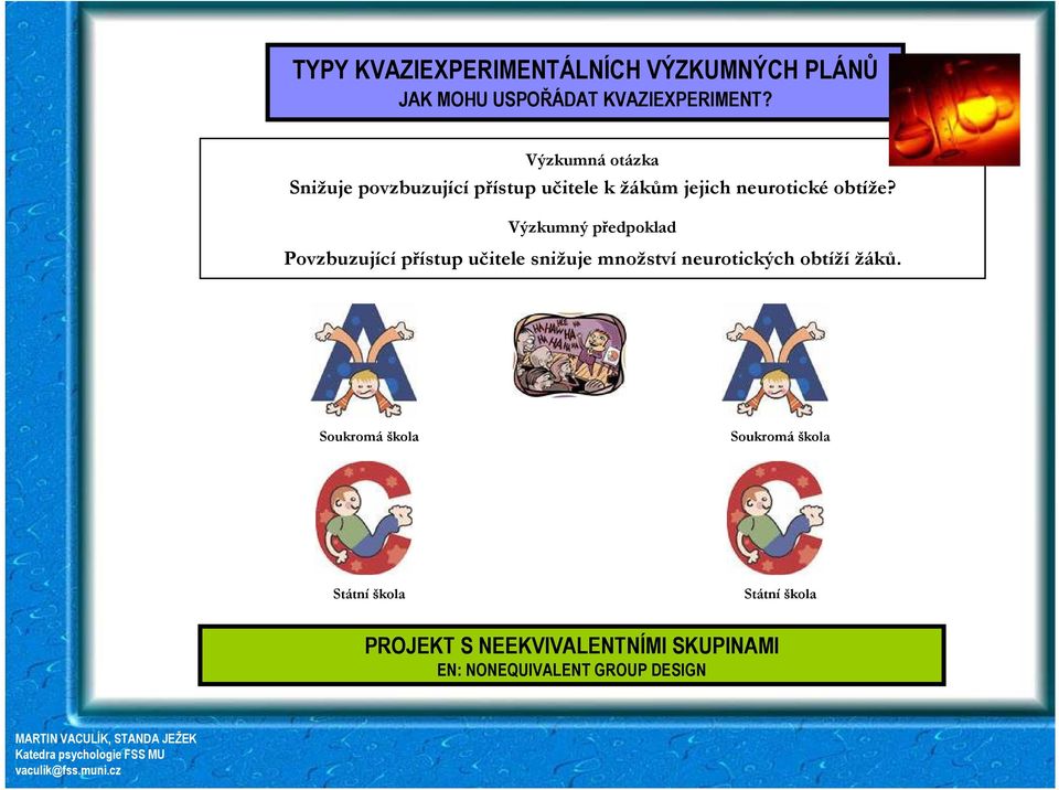 Výzkumný předpoklad Povzbuzující přístup učitele snižuje množství neurotických obtíží žáků.