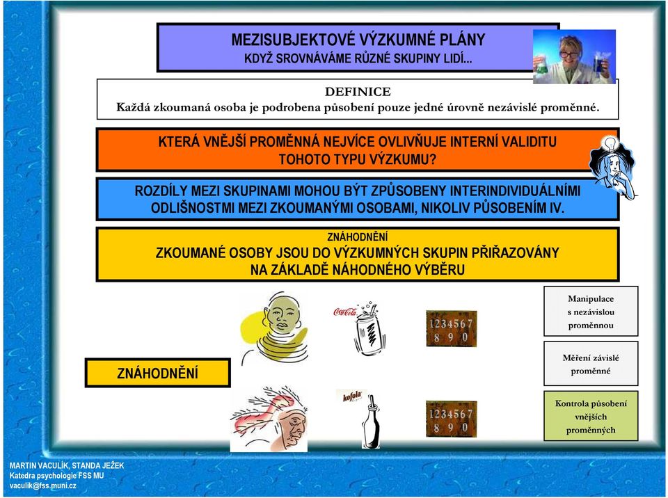 KTERÁ VNĚJŠÍ PROMĚNNÁ NEJVÍCE OVLIVŇUJE INTERNÍ VALIDITU TOHOTO TYPU VÝZKUMU?