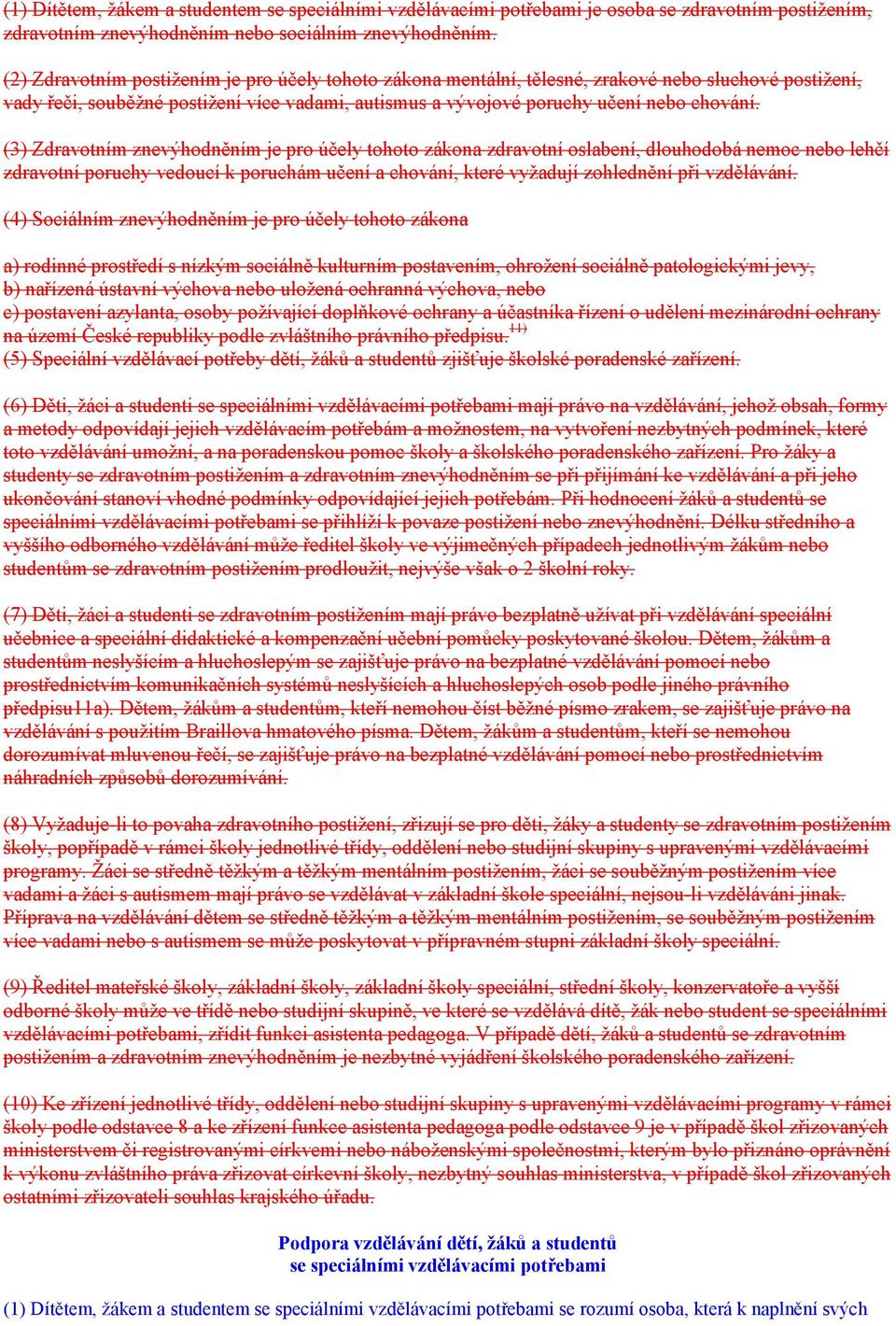 (3) Zdravotním znevýhodněním je pro účely tohoto zákona zdravotní oslabení, dlouhodobá nemoc nebo lehčí zdravotní poruchy vedoucí k poruchám učení a chování, které vyžadují zohlednění při vzdělávání.