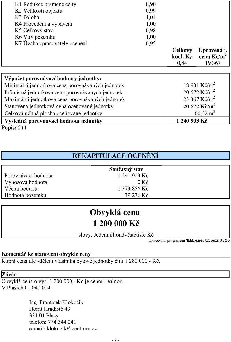 cena Kč/m 2 19 367 Výpočet porovnávací hodnoty jednotky: Minimální jednotková cena porovnávaných jednotek 18 981 Kč/m 2 Průměrná jednotková cena porovnávaných jednotek 20 572 Kč/m 2 Maximální