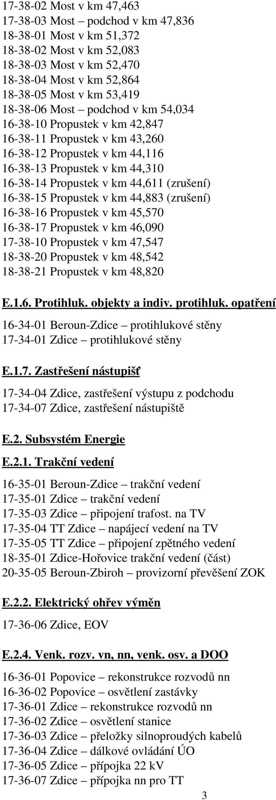 Propustek v km 44,883 (zrušení) 16 38 16 Propustek v km 45,570 16 38 17 Propustek v km 46,090 17 38 10 Propustek v km 47,547 18 38 20 Propustek v km 48,542 18 38 21 Propustek v km 48,820 E.1.6. Protihluk.