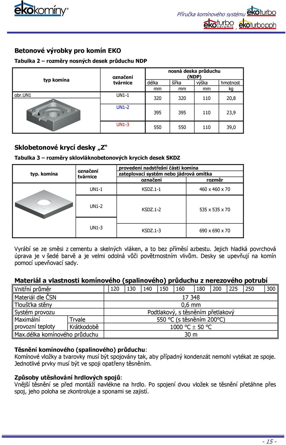 SKDZ typ. komína označení tvárnice provedení nadstřešní části komína zateplovací systém nebo jádrová omítka označení rozměr UN- KSDZ.- x x 7 UN- KSDZ.