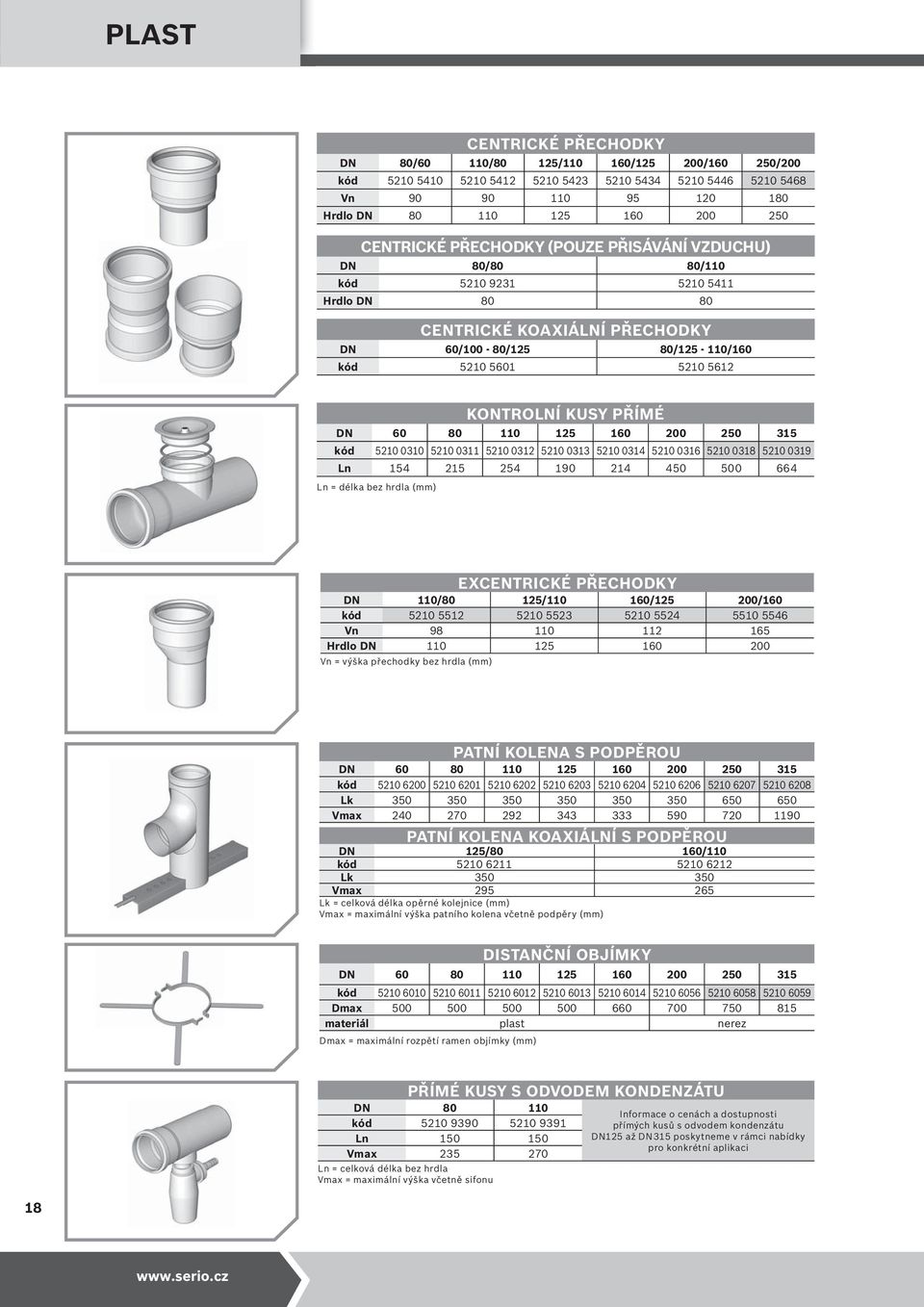 0310 510 0311 510 031 510 0313 510 0314 510 031 510 031 510 0319 Ln 154 15 54 190 14 450 500 4 Ln = délka bez hrdla (mm) EXCENTRICKÉ PŘECHODKY DN 110/0 15/110 10/15 00/10 kód 510 551 510 553 510 554