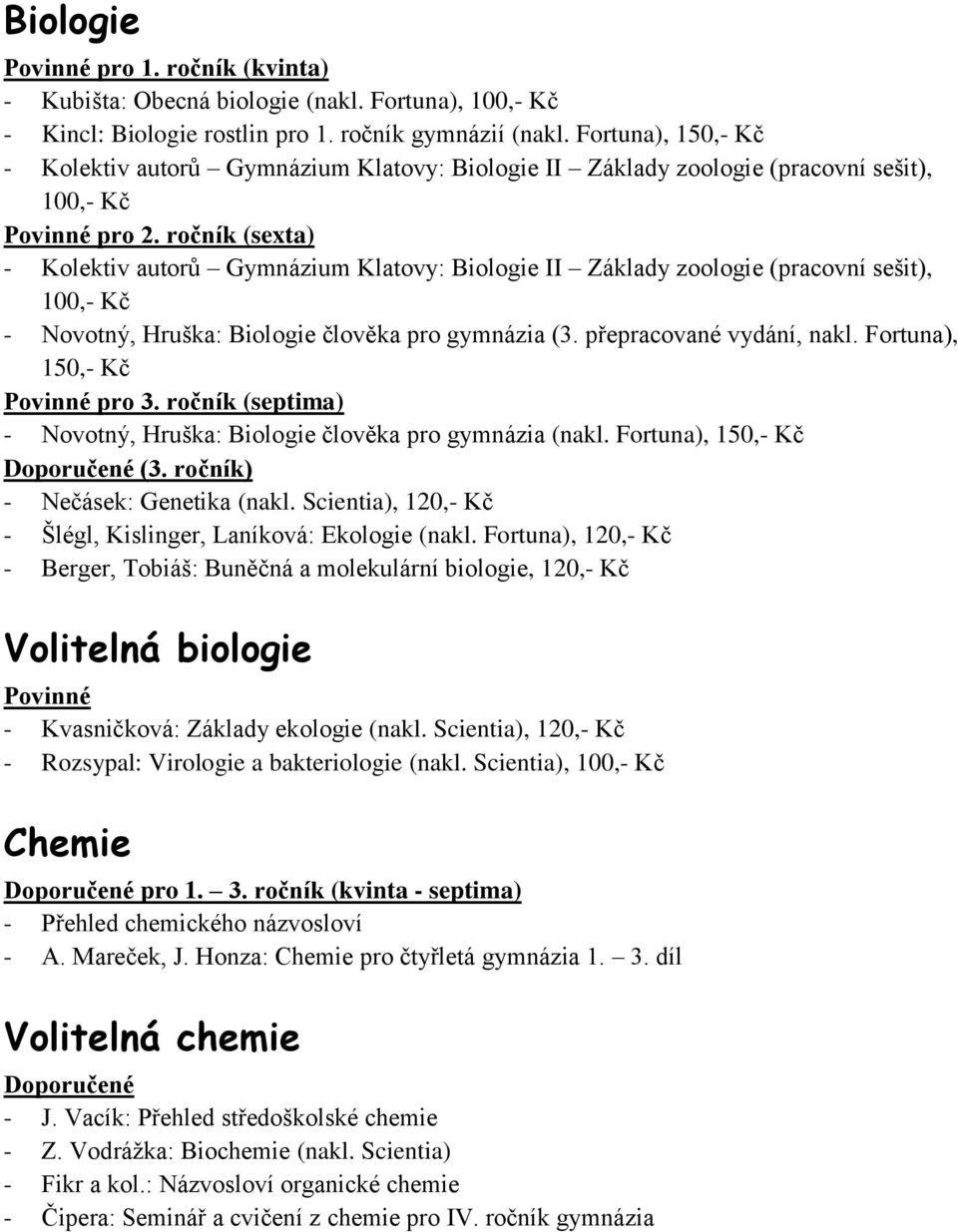 100,- Kč - Novotný, Hruška: Biologie člověka pro gymnázia (3. přepracované vydání, nakl. Fortuna), 150,- Kč - Novotný, Hruška: Biologie člověka pro gymnázia (nakl. Fortuna), 150,- Kč Doporučené (3.